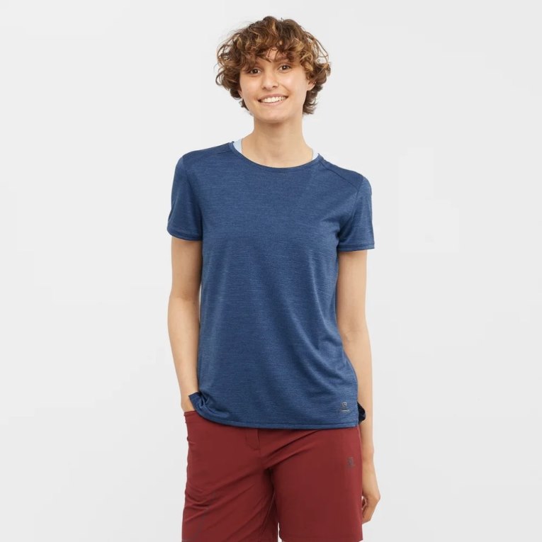 Salomon Lojas - Camiseta Baratas Outline Summer Curta Sleeve Mulher Azul Marinho
